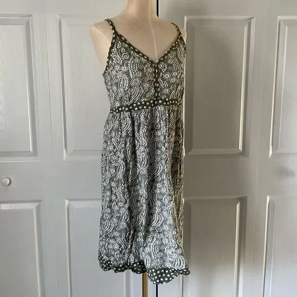 Faded Glory Womens Cotton Green & White Cami Dress - Size L - Picture 4 of 5